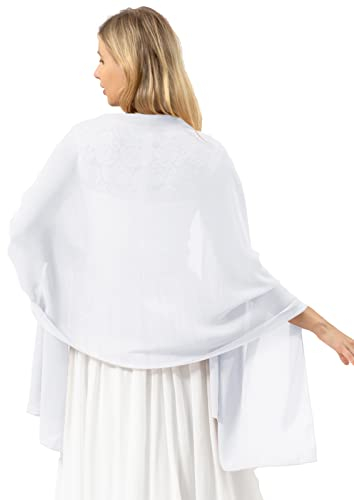 bridesmay Damen Halstuch Sommer Schal Festliche Stola für Abendkleid Hochzeit Chiffon Silk Scarf White L