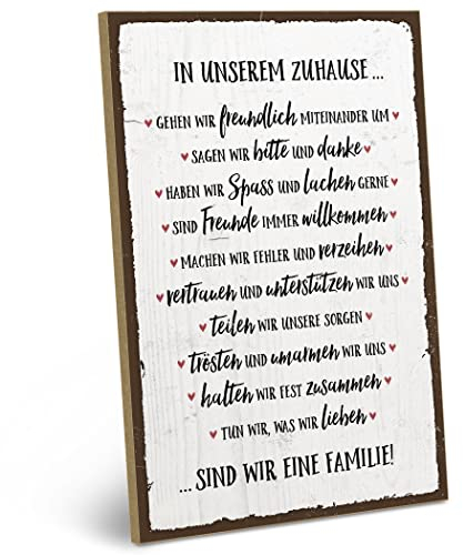 ARTFAVES® Wandbild Holzschild mit Spruch - FAMILIENREGELN - IN UNSEREM ZUHAUSE - Türschild Retro Vintage Deko Bild Geschenk - Familie, Zuhause