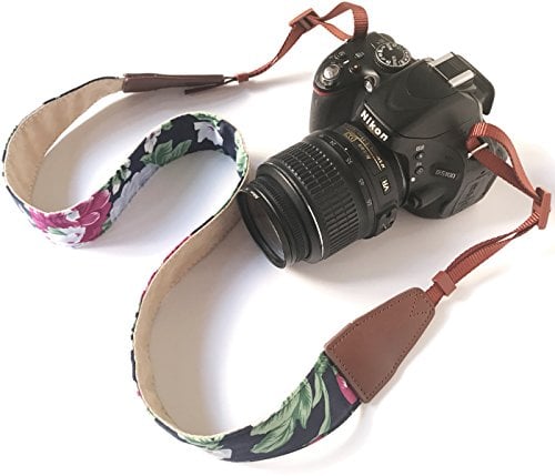Bestele Cinghia da spalla per fotocamera, morbida stampa vintage per fotocamera DSLR/SLR/Nikon/Canon/Sony/Lumix/Fujifilm/Rico/Samsung/Olympus ecc. (stampa blu)