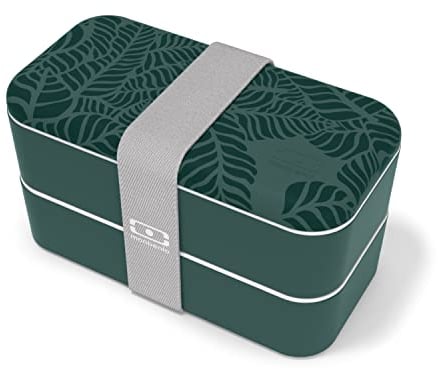 monbento - Lunch Box MB Original graphic Jungle - Lunch Box Micro ondable - Boite Lunch Hermétique 2 étages - Idéal pour Travail/Pique-nique - Sans BPA - Made in France - Motif Feuille vert