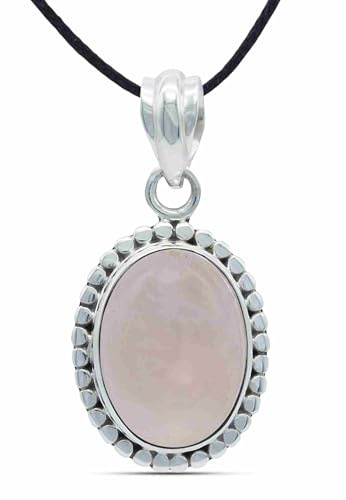 mantraroma Kettenanhänger 925 Silber Rosenquarz rosa Stein Edelstein Kettenanhänger Damen Sterling Silber Halskette Anhänger Geschenk (MAH-123-07)