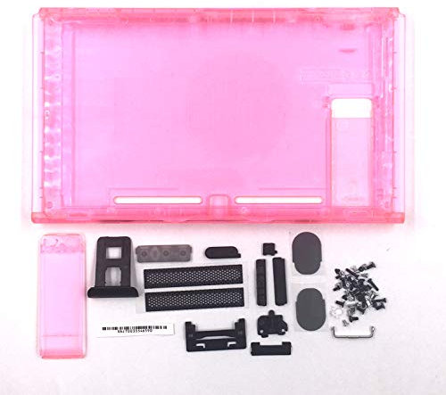 Carcasa rígida para Nintendo Switch NS, carcasa frontal y trasera con botones, color rosa transparente