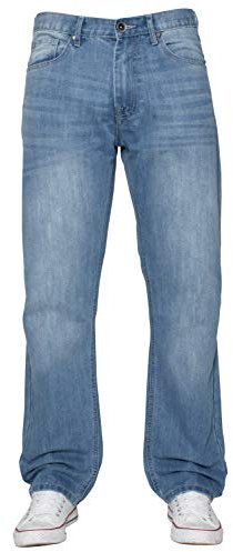 Ze ENZO Mens Classic Straight Leg Regular Fit Indigo Wash & Mid Stone Wash Denim Jeans (34W x 32L, Light Stone Wash)