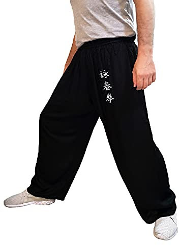 Tai Chi Pants Wide Leg Men Women Kids Yoga Pants Qigong Open on the Ankles (Black, Size M)