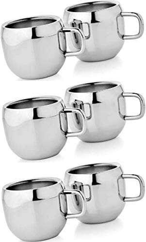 WhopperIndia Coffee Cup Espresso Cup Mug Double Wall Stainless Steel Tea Cups, Reusable & Dishwasher Safe Set of 6