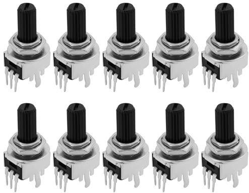 The Lord of the Tools 10 Stück Logarithmisches 9-mm-Potentiometer 10 K Ohm 6 Mm Rändelschaft 25 Mm Schaftlänge für Leiterplatten- Oder Panelmontage Verwendung mit Kommunikationsgeräten Konsumgütern