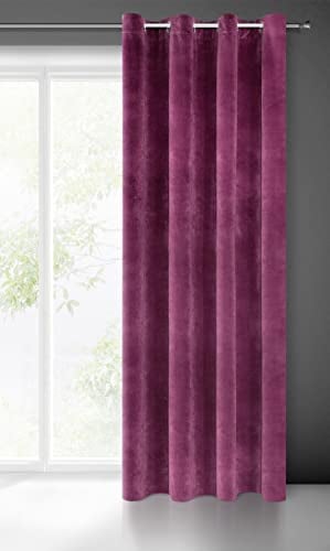 Eurofirany Villa Vorhang Samt Velvet Weich 10 Ösen-1 Stk. Edel Gardine Dick 290 g/m2 Elegant Glatt Einfarbig Flauschig Modern Klassisch Wohnzimmer Schlafzimmer Lounge, Dunkelviolett, 140x250cm