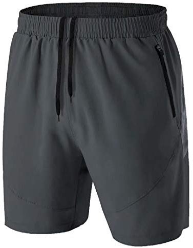 Herren Sport Shorts Kurze Hose Schnell Trocknend Sporthose Leicht mit Reißverschlusstasche(Dunkelgrau,EU-XL/US-L)