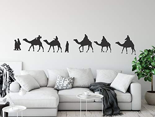 tjapalo® a176 Wandtattoo Kamele Wandtattoo Karavane Orient Wandtattoo wohnzimmer oriental modern Wandtattoo Orientalisch, Farbe: dunkelgrau, Größe: B58xH10