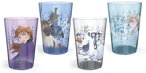 Zak Designs - Lot de 4 gobelets gigognes de 430 ml avec des gobelets en plastique durable, parfaits pour les enfants - La Reine des Neiges 2 - Anna, Elsa et Olaf