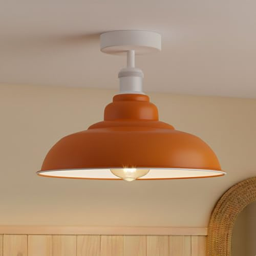 DC VOLTAGE Gleichspannung, moderne Retro-Industrie-Deckenleuchte, halbbündige Montage, blau, 25 x 32 cm, LED-Lampenfassung, Deckenleuchte für die Küche, großer rustikaler (Orange)
