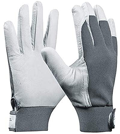 Gebol Uni Fit Comfort, 1 Paar Arbeitshandschuhe aus hochwertigem Leder, Handschuhe Herren für Bau, Mechanik & Garten mit elastischem Bund & Klettverschluss, Sicherheitshandschuhe Gr. XL/10 Weiß/Grau