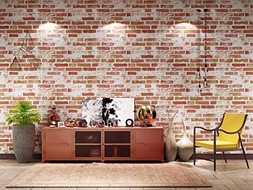 BUVU Vinyltapete 53x1000cm Steintapete Rot Weiß Rustikal Natur Stein, schöne edle Tapete im Steinmauer Loft Design, moderne 3D Optik für Wohnzimmer, Schlafzimmer oder Küche
