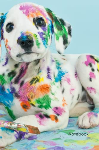 Notebook - Paint Splatter Dalmatian: A4, Lined Notebook, Sticker book, Planner, Diary, Sketchbook, Writing, Gift, Student, Dog Lover
