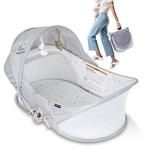 beberoad Baby Reisebett - Stubenwagen - Leicht - Portable Reisebettzelt für Babys- Zweipunkt-Sicherheits-T-Lock-System - Mit Moskitohaube, Matratze und Tasche - Atmungsaktives Netz (Hellgrau)