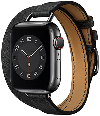 HEYOZURY Cinturino Double Tour in Vera Pelle Compatibile con Apple Watch 45mm 44mm 40mm 41mm 49mm per iWatch Series 10/9/8/7/6/SE/5/4/3/2/1 - Originale per Donne