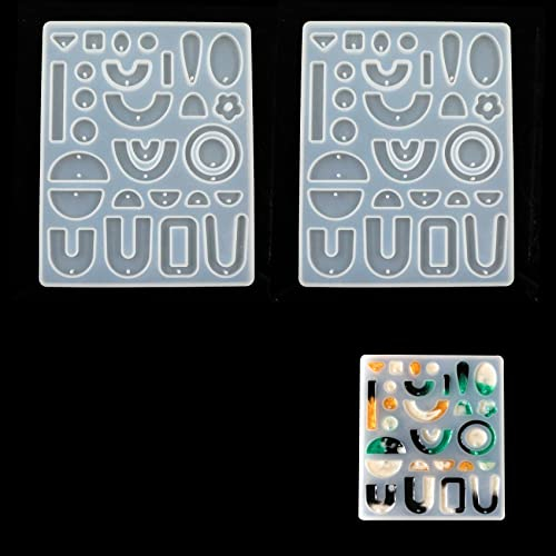 Schmuck GießForm Silikon Epoxidharz Formen - Harz GießHarz Silikonform Resin Set AnhäNger Halskette Ohrringe-Diy Basteln Schmuckherstellung Machen Trays Handwerk Platz Oval 2 StüCk 12.6*15.8*0.8cm