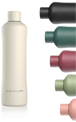 LARS NYSØM Gourde inox 1000ml | Bouteille isolée 1 litre | Bouteille d'eau étanche pour le sport, le vélo, le chien ou les enfants | Thermos (Almond Beige, 1000ml)