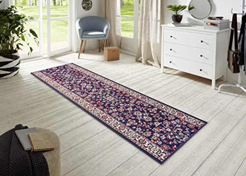 Hanse Home Rug Runner Vintage 80 x 400 cm Soft Short Pile Rug Retro Vintage Design Runner for Hallway Bedroom Children's Room Bathroom Living Room Kitchen Decorative Runner Navy