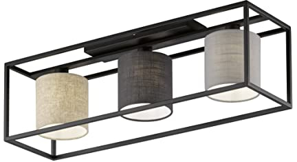 Fischer & Honsel | Deckenleuchte, Isko | sandschwarz|Leinen Stoffschirme: hellgrau, grau, sandfarben| L: 70,00 cm, B: 20,00 cm| Ausl. Decke: 22,50 cm| 3x E14 max. 25,0 Watt| 21358