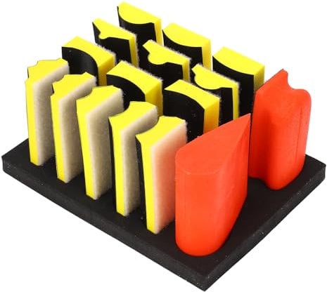 Yunseity 16Pcs Hand Sanding Blocks, Self Adhesive Hand Sander Grinding Tools, Including Chamfer, Grooves, Flat Shape, for Grinding Irregular Surfaces