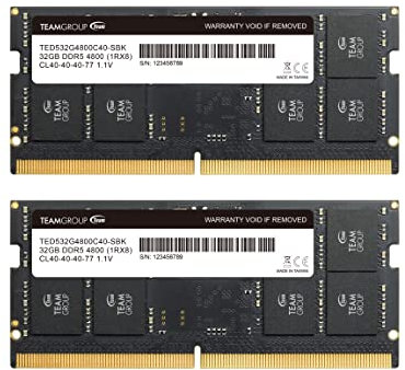 TEAMGROUP Elite SODIMM DDR5 64GB (2x32GB) 4800MHz (PC5-38400) CL40 Non-ECC Unbuffered 1.1V 262 Pin Laptop Memory Module Ram - TED564G4800C40DDC-S01