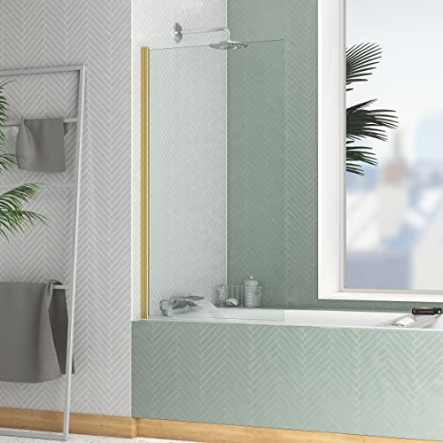 Pare-baignoire Rabattable 70x130cm - Profilé finition Or Brossé - Verre Trempé 4mm - ELEMENTARY