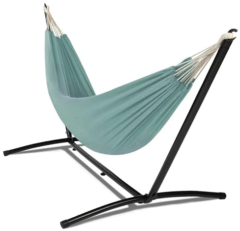 IDMarket Hamaca con soporte de metal y lona verde agua