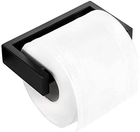 KES Black Toilet Roll Holder Spring Loaded Bathroom Toilet Paper Holder Stainless Steel 18/8 Loo Roll Holder Wall Mounted, A23075-BK