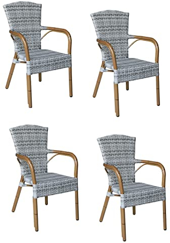 Konway 4X Colombo Stapelsessel Granit Premium Polyrattan Garten Sessel Stuhl Set Gartenstühle Gartenmöbel Terrasse Sitzgruppe Outdoor Lounge Möbel