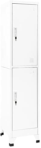 Yolola Spind Schließfachschrank Metallschrank Fächerschrank Schließfachschrank mit 2 Fächern Stahl Fächern Metallspind Umkleideschrank 38 x 45 x 180 cm Weiß