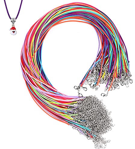 60 Pcs Multicolor Necklace Cord, Waxed Necklace Cord 1.5mm with Clasp, 18inch DIY Necklace for DIY Jewelry Making Supplies, Charms Pendants, Bracelet