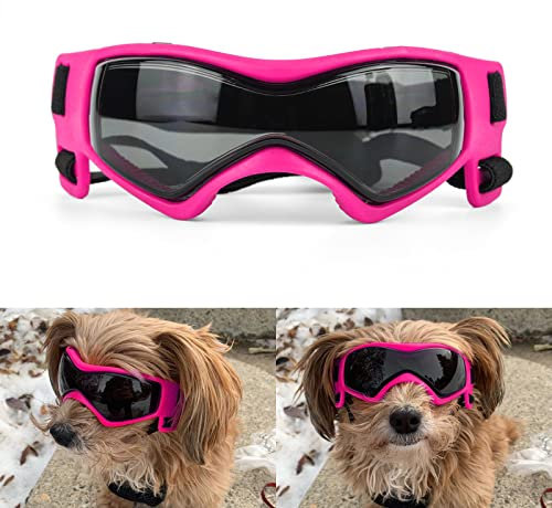 PETLESO Hundebrille für kleine Rassen, UV-Schutz, winddicht, Augenschutz, Haustier-Sonnenbrille mit verstellbaren Riemen, zum Autofahren/Outdoor-Aktivitäten, Rosa