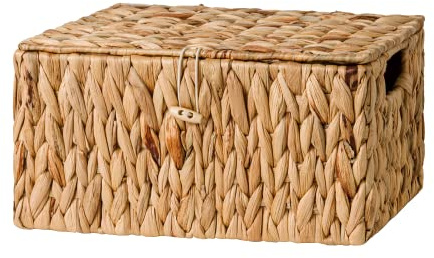 StorageWorks Weidenkörbe aus Wasserhyazinthe zum Organisieren, langlebige Aufbewahrungsbox mit Deckel, dekorativer Korb mit integrierten Griffen, Handtuchaufbewahrung für Badezimmer, mittel, 1 Stück
