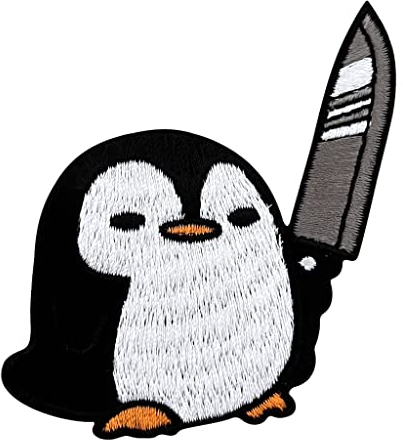 Urbanski Patch Süßer Pinguin mit Messer zum Aufbügeln 6,8 x 7 cm | Aufnäher Applikation Bügelbild