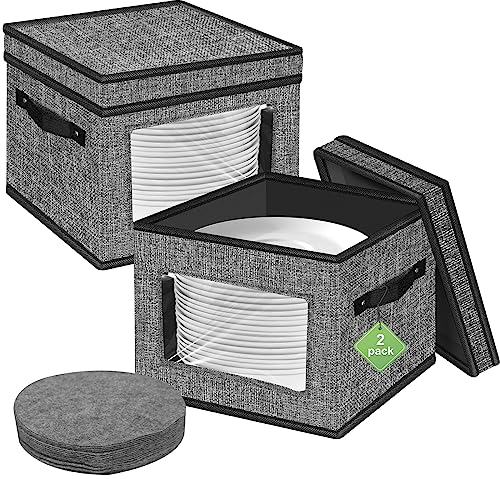 Porte-assiettes camping-car boîte de rangement en feutre - 30,5 x 30,5 x 20,3 cm boîte de rangement pour 24 assiettes couvercle avec 24 séparateurs en feutre séparateurs pour assiettes camping-car