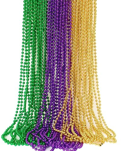 JULBEAR Bulk Mardi Gras Perlen-Halsketten, 30 Stück, Karneval, Lila, Grün, Gold, Metallic-Perlen-Halskette für Karneval, Halloween, Urlaub, Party, Geschenke, Karneval, Dekorationen, Maskerade