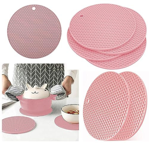 Non SLip PAN STAND -Trivet, POT STAND, Heat Resistant POT HOLDER & TRIVET Frame For Pans, Casserole Dishes & Ovenware, Placemat, Table Protector (4 Pack BLUSH Silicone)