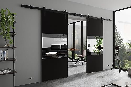KIER FURNITURE MIA DUO Schiebetür – Schiebetür Komplettset Schiene Komplettset Mit Tür – Zimmertüren Mit Zarge Komplett - B212xH205xT1,6 cm - Schwarz
