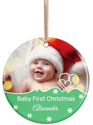 Personalisierte Weihnachtskugeln mit Foto, Weihnachtskugeln mit Babys Foto und Namen, Erste Weihnachtsbaum Dekoration für Babys 2024, Personalisierte Geschenke Männer Frauen Kinder