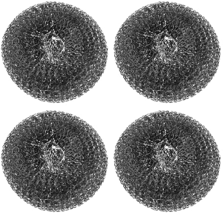 uxcell 4pcs Stainless Steel Scrubber Pad, Barbecue Grill Cleaning Scrubber Pads Replacement Steel Wool Brush Head for Gas, Outdoor BBQ Accessories