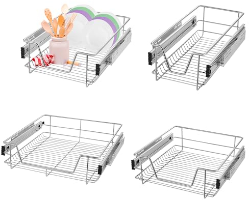 XINZI 2 Stück Ausziehfächer für Küchenschrankordnungssysteme Teleskopschublade aus Metall Ausziehbare Schrankauszug Organizer zum Herausziehen Teleskopregal Korbauszug für Küchenschrank (60cm)