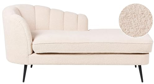 Chaiselongue Bouclé beige Links mit Lehne Muschelform Metallbeine schwarz Allier