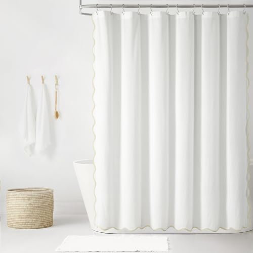 Lush Decor Rideau de Douche texturé en Lin avec Bords festonnés - Neutre/Blanc - 183 x 183 cm - Élégant et abordable - Charme Chic pour décoration de Salle de Bain