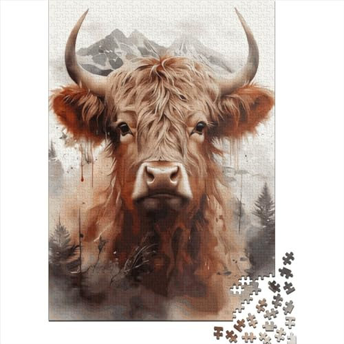 GQmoney Puzzle 1000 Teile Erwachsenenpuzzle Highland Cow Art. Puzzles für Jugendliche, Holzpuzzles, Heimdekoration, Puzzlespielzeug, 1000 Stück (75 x 50 cm)