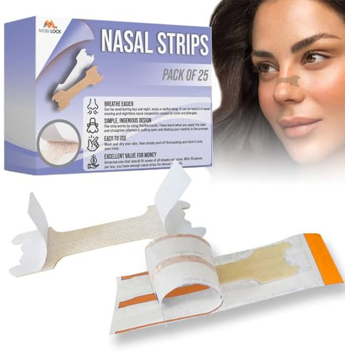 25 Piezas Tiras Nasales Anti-Ronquidos (Tamaño Grande) - Alivia Congestión Nasal Por Resfriados & Alergias - Mejora El Flujo De Aire - Solución Contra Ronquidos Para Hombres Y Mujeres - de Mobi Lock
