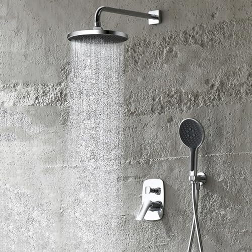 BiaoTeng Columna de Ducha Empotrada Pared 2 Funciones Frío y Calor Monomando Conjunto Ducha de Pared Cromo