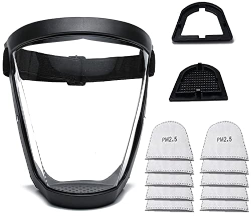 Fracavi Kunststoff-Vollgesichtsschutzschild Vollschutzausrüstung mit für Unisex und Erwachsene, wiederverwendbarer, transparenter Gesichtsschutz ohne Beschlag mit verstellbarem Band (1)