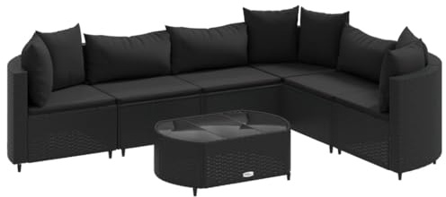vidaXL Garten Sofa Garnitur 8-TLG., Gartenmöbel Set mit Kissen, Sitzgruppe für Garten Terrasse, Lounge Sitzgarnitur Modular, Schwarz Poly Rattan