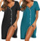 Ekouaer 2 Pack Nightgowns for Women Nightdress Button Down Nighties Short Sleeve Nightshirt Soft Sleepwear V Neck Pajama Dress